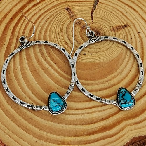 Pendientes de aro colgantes de moda plata turquesa con caja - Imagen 4 de 4
