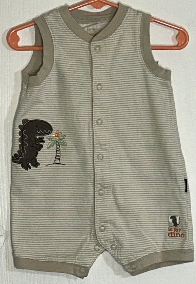 Carter's Bebé Niño 9M Conjunto de Una Pieza Sin Mangas-Lote de 2 Náuticos/Dinosaurios Usado en Excelente Condición Foto 4 de 4