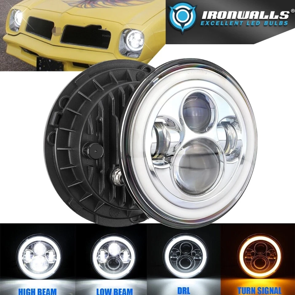 Faróis de LED cromados DRL anel olhos de anjo para Chevrolet Camaro Pickup 2X 7 polegadas - Imagem 2 de 4