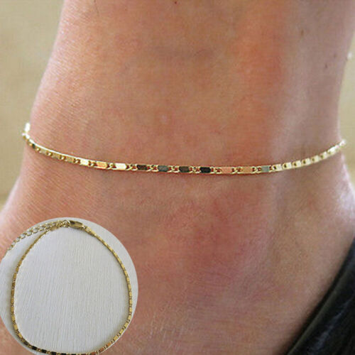 Women Simple Gold Chain Anklet Ankle Bracelet Barefoot Foot Jewelry Sandal Beach