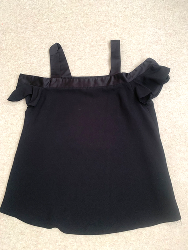 Ladies Black Cold Shoulder Top Size 8 - Primark Satin Detail.