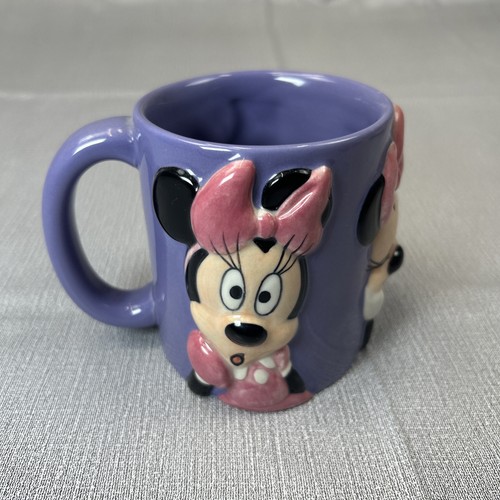 Disney Minnie Mouse 3D Relief Ceramic Mug Purple Sculpted Face Cup Thailand - Picture 3 of 7