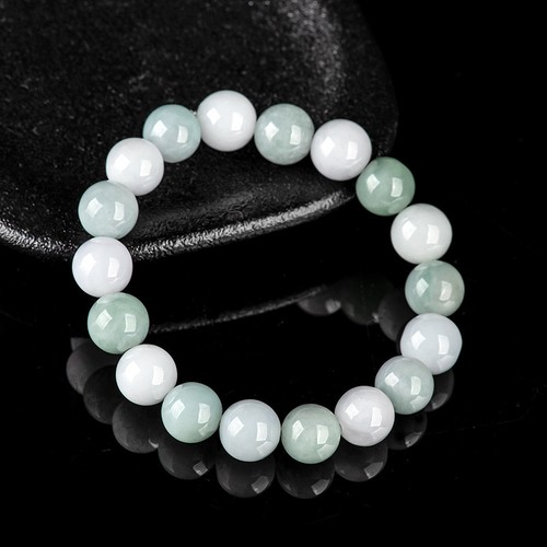 10mm Natural Burmese Jade Bracelet Green White Beads Lucky Charm Unisex Gift - Picture 2 of 6