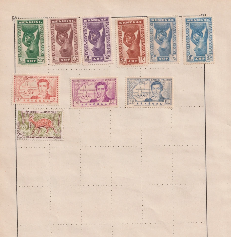 Estampillas de SENEGAL en 2 caras de una página antigua Foto 2 de 2