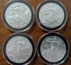 LOT OF (4) 2002, 2003, 2004, 2005  AMERICAN SILVER EAGLES  BULLION,  .999 SILVER