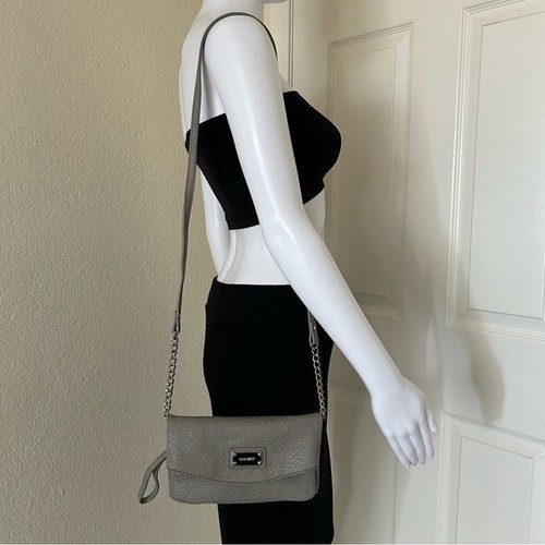 Nine West Tunnel Pebbled Faux leather Grey Crossbody Shoulder bag Purse - Picture 3 of 11