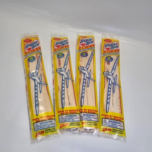 4 Vintage JA-RU Super Ace 8" Spannweite Balsaholz Super Ace Segelflugzeuge Made in USA