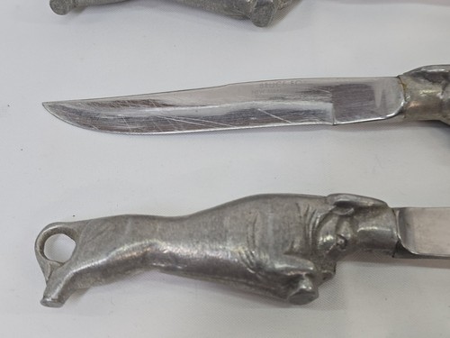 Vintage Bruce Fox Charging Bull Solingen Germany Pewter Steel Knives 5 Pieces - Picture 7 of 9