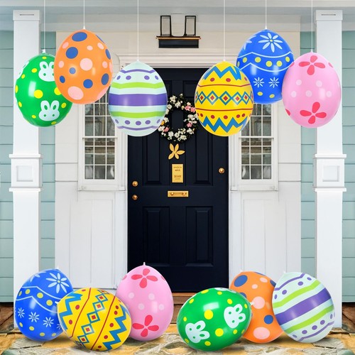 Easter Decorations Outdoor, 12 Pack Inflatable Eggs - 18 Inch Blow Up Easter ...