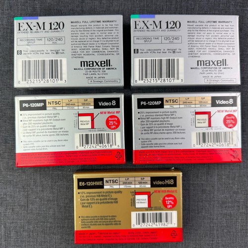 5 Maxell Sony 8mm Video 8 Cassette Tape Lot Video 8 Hi8 Metal 120 Min NOS READ - Bild 3 von 7