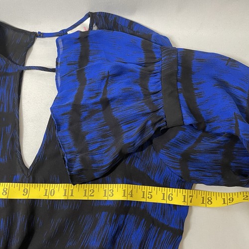Abito Parker seta svasato buco della serratura blu fantasma cobalto taglia XS maniche a campana con volant - Foto 12 di 16