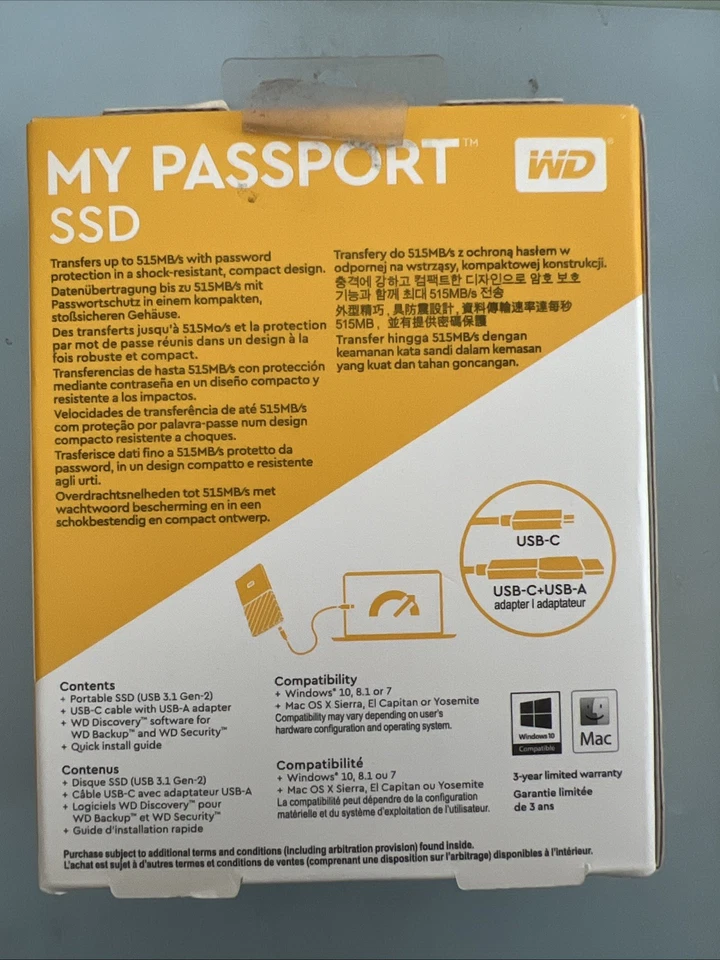 WD 512GB My Passport SSD Portable Storage - USB 3.1 (Black-Gray) New Open Box - Image 4 of 4