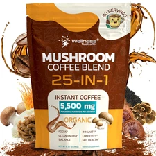 Mushroom Coffee Organic Instant Coffee, 25-In-1, Third-Party Tested Keto Friendl