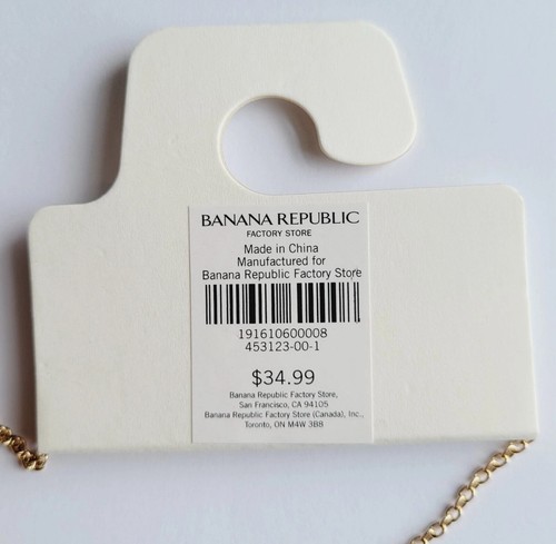 Banana Republic 36" Open Circles Necklace Blue Crystals Gold Tone NEW ON CARD - Picture 5 of 6