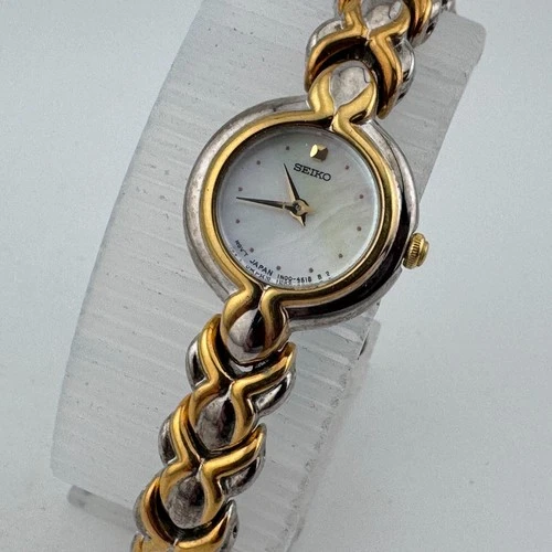 Vintage Seiko Quartz Watch 1N00-1D19 Women Dual Tone MOP Analog New Batter 6.25"
