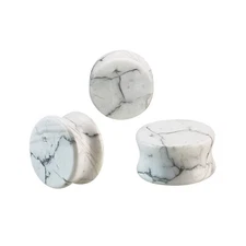 6G to 13/16" White Howlite Stone Concave Double Flare Ear Gauges Sold as Pair