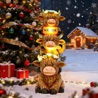Christmas Highland Cow Statue Solar Outdoor Decor with Flower Decoration Gard...