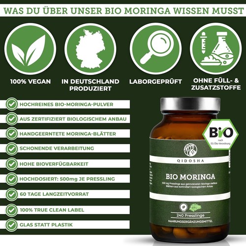 QIDOSHA® Bio Moringa oleifera Presslinge hochdosiert, 240 Stk im Apothekerglas - Bild 2 von 8