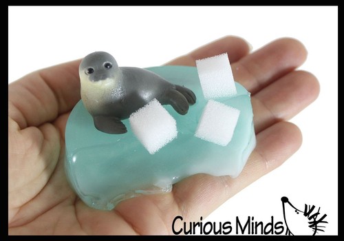 Juego de 3 focas slime - masilla de limo de foca temática ártica con cubitos de hielo de espuma e higo - Imagen 5 de 10
