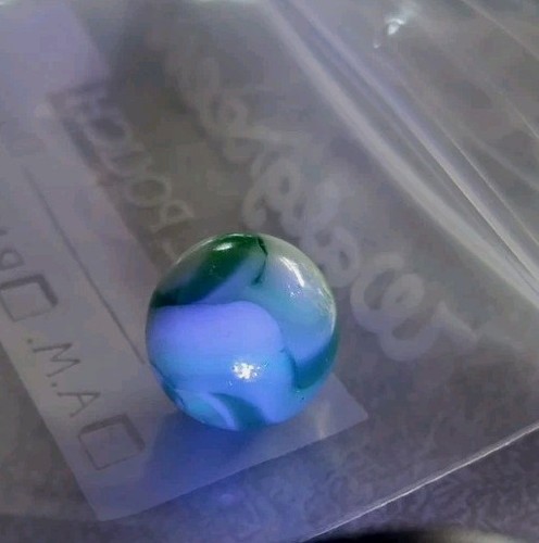 Vintage Marbles Ravenswood Alley Akro Green With White & UV Swirl .58" Marble - Picture 21 of 24