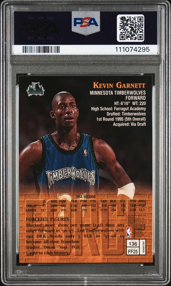 1997 Finest #136 Kevin Garnett PSA 10 - Image 2 of 2