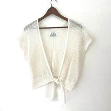 Vintage Cropped Tie Front Specialty House Brand Off White Cardigan Sweater OS