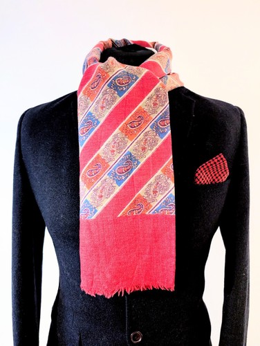 Men's Vintage Paisley Scarf, Gents 60's Wool Multicoloured Scarf Opera Cravat - Picture 4 of 9