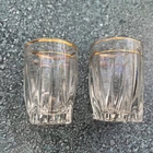 2 Vintage Shot Glasses Square Fluted Bottom With Gold Rim Marked Federal