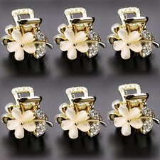Small Hair Claw Clips, Opal Rhinestone 1 Count Pack of 6 , Gold-Opal