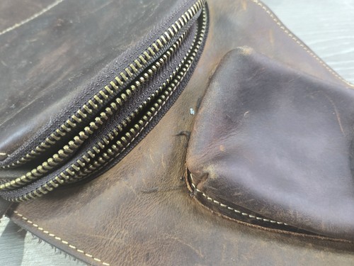 Tiding Mens 100% Brown Leather Crossbody Sling Bag AS IS - Bild 6 von 20