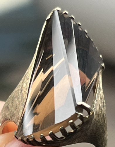 SKAL Vintage Solid 10K Gold Mid Century Cocktail Ring Smoky Topaz Fantasy Cut 9g - Picture 2 of 18