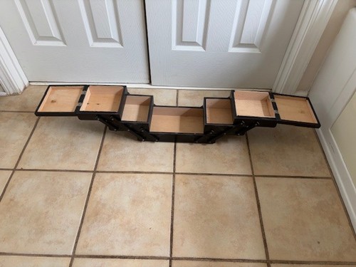 Vintage Black Wood Accordion Style Sewing Box, 3 Tier Fold Out Chest