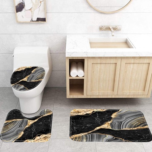 Nkzply 4 Pcs Black Marble Shower Curtain 72"W x 72"L (Pack of 4), Grey - Foto 6 di 7