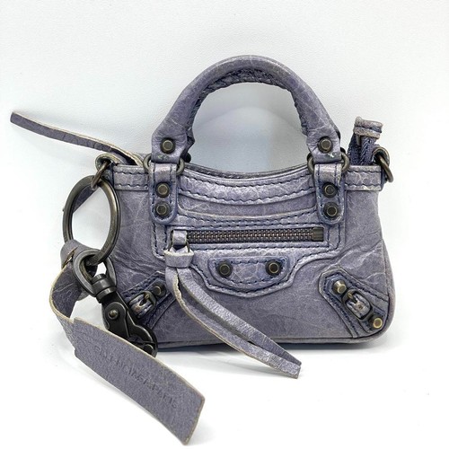 Rare BALENCIAGA City Charm Coin Purse Purple Leather Mini Bag Authentic Used - Picture 2 of 16