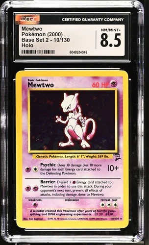 Mewtwo Holo Base Set 2 10/130 NM CGC 8.5.