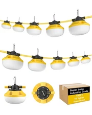 100FT Construction String Lights 10 Bulbs,10000LM,Industrial ,Weatherproof, L...