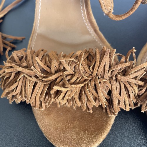 Aquazzura Wild Thing Fringe Suede Tassel High Heel Sandals in brown US Size 6.5 - Picture 6 of 18