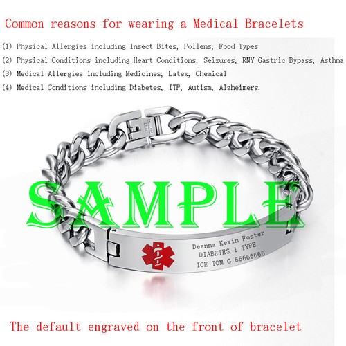 Men Medical Alert ID Chain Bracelet Wristband DIY Free Engraving Stainless Steel - Picture 2 of 10
