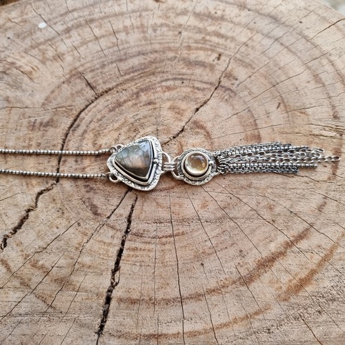 Genuine Labradorite Pendant , 925-Flashy Labradorite Filigree Dainty Necklace - Picture 3 of 3