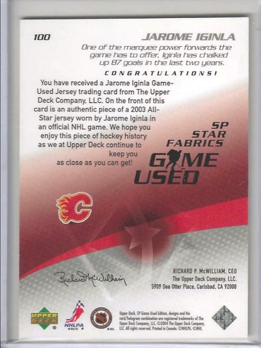 Jarome Iginla 2003-04 SP Game Used Star Fabrics Jersey Calgary Flames - Bild 2 von 2