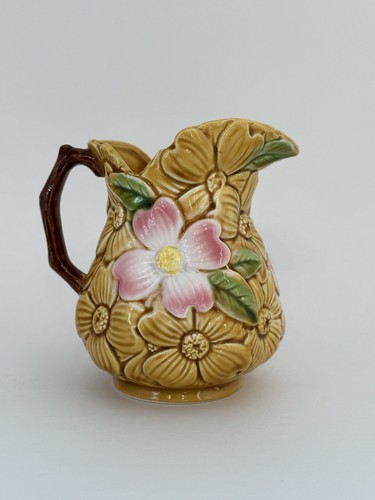 Vintage Pitcher & Saucer Plate Retro Brown Yellow Pink Dogwood Floral Japan - Picture 12 of 16
