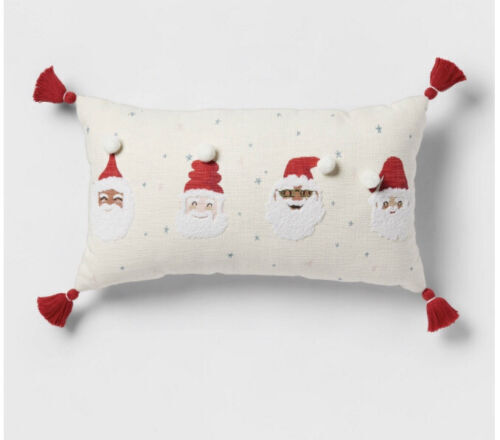 Santa Black & White Face Lumbar Christmas Throw Pillow New Threshold 14 X 24 - Picture 1 of 12