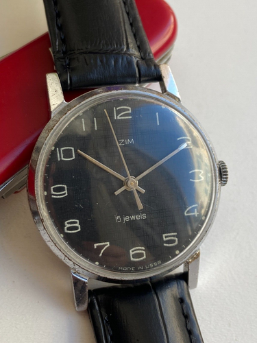 Vintage RARE Men  Wrist Watch ZIM ЗИМ 15 JEWELS BLACK DIAL USSR CAL 2608 - Picture 16 of 17