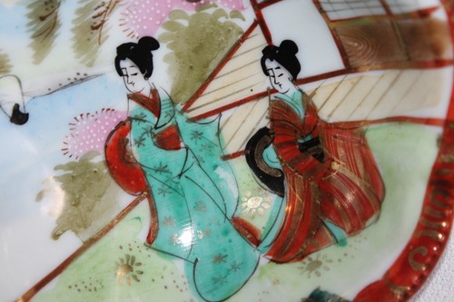 I E & C CO JAPAN HANDBEMALTE JAPANISCHE SCHÜSSEL MIT GEISHA MÄDCHEN BONBONIERE - Bild 6 von 6