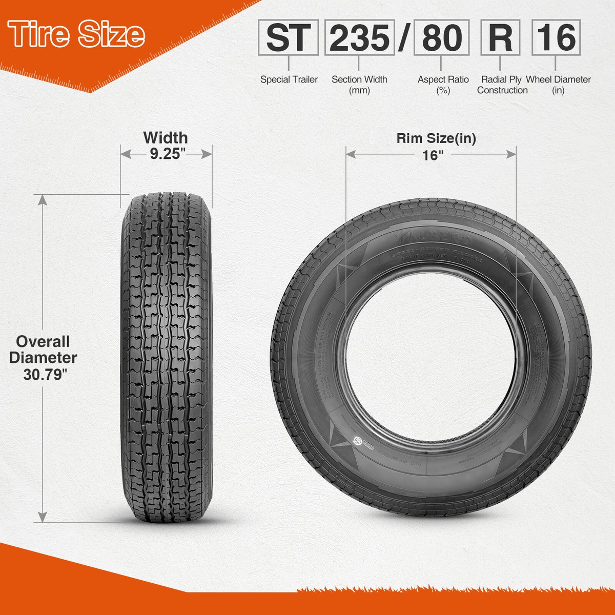 ST235/80R16 Trailer Tires 10 Ply PR ST 235 80 16 Long Range