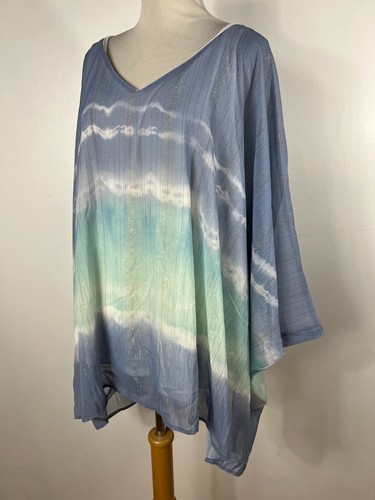 New One World XL Shirt Top Blue White Tank Coverup 2 Pc Flowy Summer Womens R6 - Picture 4 of 6