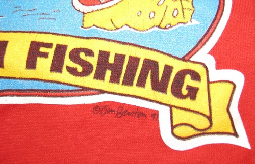 T-shirt vintage anni 90 punto singolo uomo XL Hard Luck Fishing Club 1991 Jim Benton - Foto 4 di 8