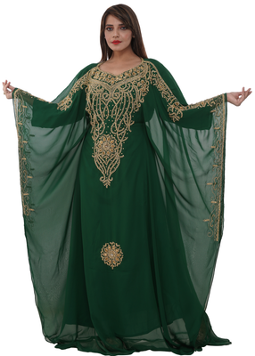 Golden Tulle Embraided with Inner Dress Dubai Kaftan Muslim Party Dress For Women