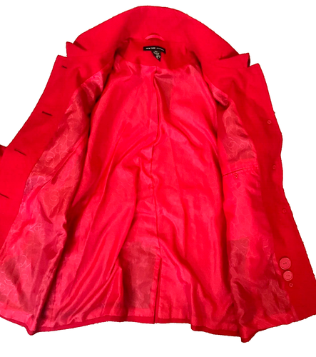 New York & Company Double Breasted Pea Coat Polyester/Wool Blend - Red-Size 14 - Picture 4 of 10