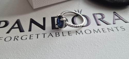 Pandora Oval Sparkling Blue Halo Statement Ring Sterling silver Size 56 Gift box - Picture 9 of 12